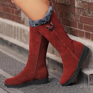 <span class=keywords><strong>Bottes</strong></span> d'hiver classiques noires à fourrure mi-mollet avec détail d'ornement métallique, semelle antidérapante, chaussures pour temps froid - Product Image 6