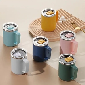 แก้วกาแฟสแตนเลสมีหูจับพร้อมฝาปิดสำหรับกาแฟ ชา สำนักงาน ท่องเที่ยว - Product Image 2