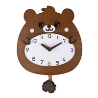 Jam Dinding Pendulum Bentuk Anjing Lucu dari Kayu Beech untuk Dekorasi Kamar Anak