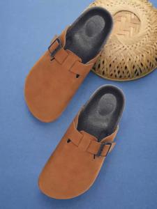<b>Mens</b> Brown Suede Look Closed Toe Slip-On <b>Clogs</b> Adjustable Buckle Strap Casual Comfort Footwear - Product Image 5