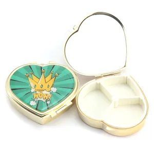 Custom LOGO gold plating heart shape pill box storage case metal box travel earings necklace ring box medicine cabinet