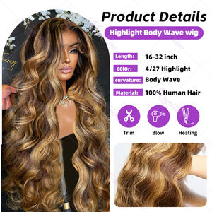 Vente en gros # P4/27 Perruques de cheveux humains Piano Highlight Color 2x6 hd Perruque avec fermeture à lacet Perruques à lacet en cheveux humains bruts alignés sur les cuticules - Product Image 5