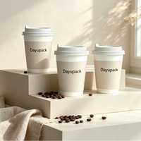 Gobelet à café jetable double paroi en papier kraft enduit de PE, biodégradable, écologique, imperméable, design personnalisé, vente en gros