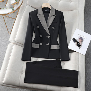 Women's Plaid <b>Blazer</b> Suit <b>Set</b> Slim Fit Double Breasted Work Wear Formal Outfit Autumn Spring Style - Product Image 2