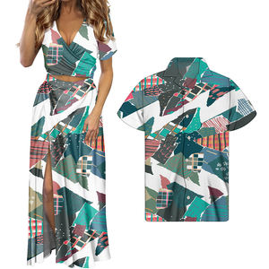 Abbigliamento Coordinato per Coppie, Vestito Estivo da Donna e Camicia da Uomo Personalizzabili <span class=keywords><strong>con</strong></span> Logo, Completo Casual <span class=keywords><strong>con</strong></span> Abiti <span class=keywords><strong>Lunghi</strong></span> - Product Image 2