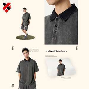 Местный склад 285 г 100 хлопковая Тяжелая Ретро рубашка-поло мужская футболка Свободная футболка с лацканами и короткими рукавами для мужчин - Product Image 5