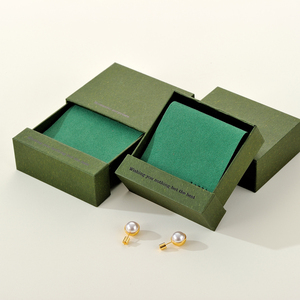 Custom Logo Pink Green Cardboard Sliding Drawer Jewelry Packaging <b>Box</b> and Pouch Set for Ring Necklace Bracelet <b>Earrings</b> - Product Image 1