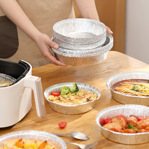 8 9 10 12 pouces jetable rond en aluminium feuille à emporter conteneur Fast Food emballage boîte déjeuner plats plateau <span class=keywords><strong>vaisselle</strong></span> avec couvercle - Product Image 2