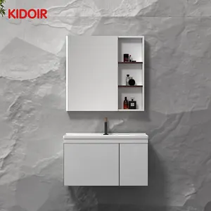 Kidoir modern PVC make up vanity wash basin bathroom cabinets with mirror for hotel bathroom