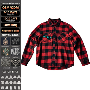 Camisa de Franela a Cuadros de Algodón y Poliéster de Manga Larga con Botones para Hombre, Estilo Urbano, Personalizable, Lisa, TKAN 146 - Product Image 1