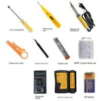 Kit d'outils de maintenance réseau 16-en-1 : Stylo testeur de câbles électrique, multimètre et pince à maillons chromés, avec étui rigide
