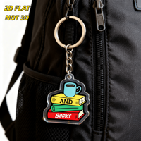 Gantungan Kunci Akrilik dengan Desain Tumpukan Buku & Cangkir Kopi, Cetak UV, Aksesoris Transparan untuk Tas/Kunci - Aksesori Pecinta Sastra