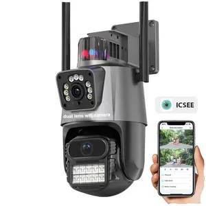 ICSee 2K keamanan nirkabel CCTV IP PTZ kamera 8X Zoom 6MP WiFi luar ruangan lensa ganda dengan pelacakan AI Alarm lampu dalam ruangan aplikasi