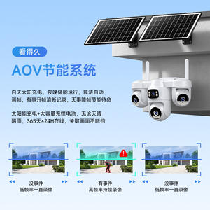 กล้องเฝ้าระวังพาโนรามา 4 เลนส์กลางแจ้ง 360 องศา HD พร้อมแผงโซลาร์เซลล์อินเตอร์คอมเสียงแบบไวไฟสำหรับบ่อปลาในสวนผลไม้ในบ้าน - Product Image 5