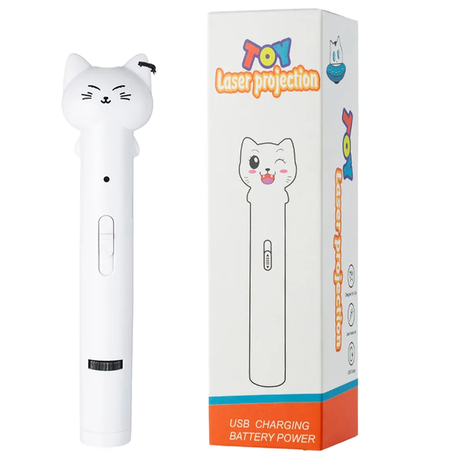 Durable Interactive USB Rechargeable Plastic Cute Cat Laser Toy with New Design Shape and Multiple Patterns