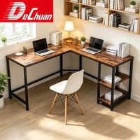 Bureau d'angle en L pour ordinateur avec étagères de rangement et structure métallique robuste pour le bureau à domicile