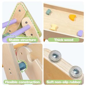 Terrain <span class=keywords><strong>de</strong></span> jeu <span class=keywords><strong>Montessori</strong></span> 4 en 1 Pickler Triangle en bois détachable demi-cercle Cadre d'escalade et toboggan - Product Image 5
