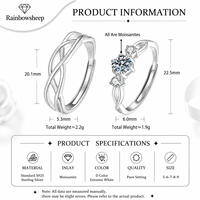 Bagues de couple tressées pour elle et lui en argent sterling 925 avec moissanite couleur D VVS1, trois pierres assorties, pour la promesse et le quotidien, bijoux fins