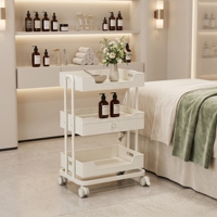 Chariot de rangement mobile à 3 niveaux blanc crème moderne avec tiroir pour salon, chambre, salle de séjour, spa, bureau