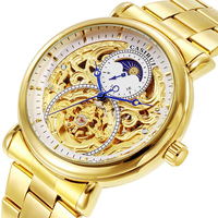 Montre mécanique automatique de luxe pour homme avec cadran à phase lunaire dorée, bracelet en acier, montres-bracelets en verre Relogio Masculino