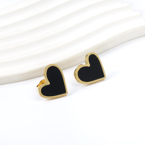 Heart-Shaped <b>Stud</b> <b>Earrings</b> <b>Black</b> Gold Plated Stainless Steel For Women Gift Fashion Jewelry - Product Image 1