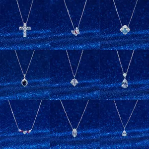 RINNTIN LZN Custom Shiny 8A Premium Cubic Zircon Necklace Silver 925 Dainty Created Ruby Gemstone Woman Diamond Necklace 2023