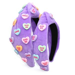 Shenglan cerchietto lavanda di san valentino Mama & Me Designer fascia <span class=keywords><strong>Kiss</strong></span> Me cuori fasce per capelli da donna per feste fascia per capelli annodata - Product Image 1