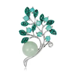 Jachon Crystal Green Tree Pin Rhinestone Flower pvc brooch pins Clothing Gift Cloth Decoration Jewelry bead brooch