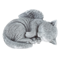 Statue en résine de chat ange endormi avec des ailes, figurine commémorative pour animaux de compagnie, ornement de jardin, sculpture de chat en finition pierre grise pour la décoration