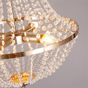 Lustre Suspendu Acrylique Français Moderne de Luxe, Grand et Long, Rond, à LED pour Haut Plafond, avec Petits Cristaux, Doré ou Argenté - Product Image 3