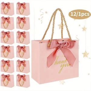 Sacs cadeaux miniatures roses de luxe personnalisés, sacs en papier « Merci » pour baby shower, anniversaire, mariage, commande en gros, impression offset, recyclables - Product Image 2