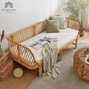 Combinação de Sofá-Cama de Casal para Três Pessoas em <span class=keywords><strong>Rattan</strong></span> Natural para Hotel e Alojamento Local, Chaise Longue de Lazer Impermeável e com Proteção Solar - Product Image 1