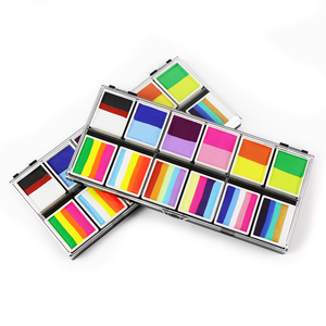 Kit de Maquillage <span class=keywords><strong>Professionnel</strong></span> Non Toxique à Base d'Eau pour le Visage et le Corps, Effet Arc-en-ciel, pour Fêtes d'Halloween, avec Pinceaux et Pochoirs - Product Image 1