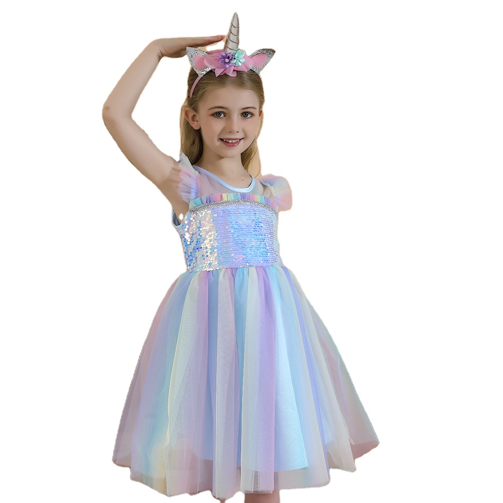 High Quality Girls Unicorn Costume Fairy Princess Dress For Kids Birthday Party Costume