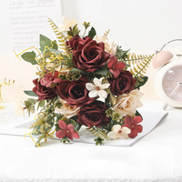 Bouquet de Mariage Prêt à l'emploi en Gros, Composition Florale Artificielle, Décoration de Table, Centres de Table Floraux Roses et Bordeaux