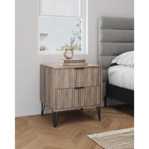 Rustic Gray Nightstand with Two <b>Drawers</b> Modern Wood Design Bedroom <b>Storage</b> Cabinet - Product Image 2