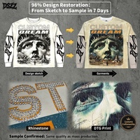 T-shirt graphique Y2K Cyberpunk à strass, coupe ample, 300 g/m², style streetwear personnalisé, double manche superposée, fabrication sur mesure