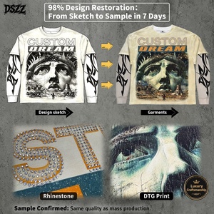 เสื้อยืดแขนสองชั้นทรงบ็อกซี่ หนัก 300 กรัม สไตล์ Y2K ไซเบอร์พังก์ ประดับเพชรเทียม ลายกราฟิก ผลิตโดยผู้ผลิตเสื้อผ้าสตรีทแวร์แบบสั่งทำพิเศษ - Product Image 2