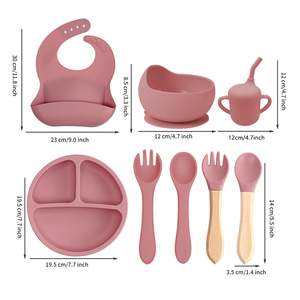 8 PC BPA gratuit ustensiles pour tout-petits plaques <span class=keywords><strong>et</strong></span> ensembles de bols avec Bib Sippy Cup fourchette <span class=keywords><strong>et</strong></span> cuillère, kit d'alime - Product Image 3