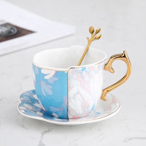 New Design Retro Flower and BirdAsymmetric Special-shaped <b>Ceramic</b> <b>Mug</b> and Porcelain Coffee Cup Saucer - Product Image 2