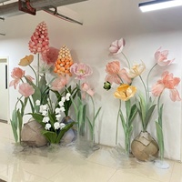 Decoratief Bloemontwerp Kunstmatige Gigantische Organza Poppy Iris Hyacint Bloem Voor Raamdecoratie Bruiloft Bloemenset