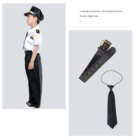 Costume de Pilote Unisexe pour Enfants, 4 Pièces, Chemise à Manches Courtes, Pantalon, Uniforme de Capitaine de Compagnie Aérienne, avec Chapeau, Cravate, Costumes de Carrière