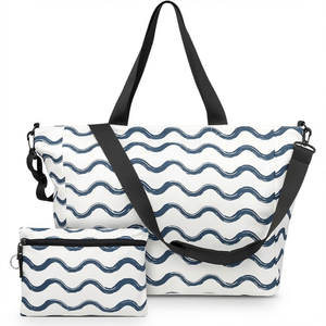 Sac de plage en polyester imperméable personnalisé, motif vague, fermeture éclair, sac de voyage avec petite pochette de rangement - Product Image 1