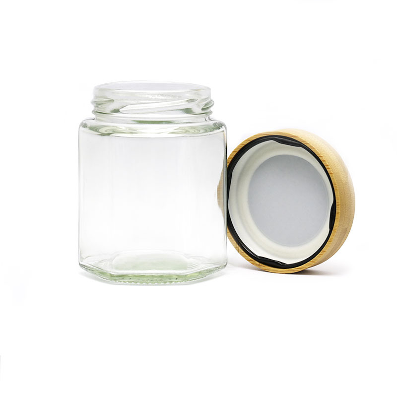 In Stock 45ml 60ml 85ml 100ml 180ml 280ml 380ml 580ml 730ml Hexagonal Shape Glass Storage Canister Jars for Jam Honey