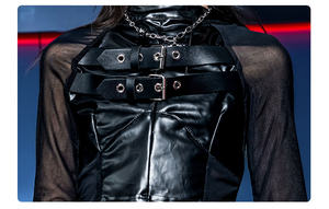 Tenues de scène de jazz pour filles, fermeture éclair, polyester, haut à manches longues et short skinny taille haute, ensemble deux pièces - Product Image 5