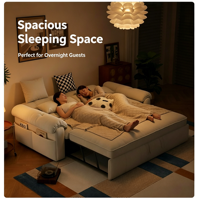Canapé-lit convertible moderne 2026, blanc crème, minimaliste, gain de place, housse lavable, pliable, 6 places, pour appartement et studio