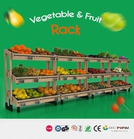 Houten & metalen dubbelzijdige extra sterke supermarkt drielaags displaystandaard fruit- en groenterek