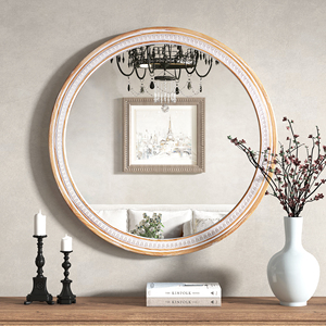 Miroir mural rond en bois massif de style farmhouse, 30 pouces, rustique, bohème, décoratif, shabby chic, pour salle de bain, salon - Product Image 1