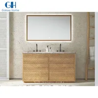 Tocador de baño moderno, mueble de madera sólida para Hotel, doble lavabo, Combo de suelo de mármol, tocador de pie
