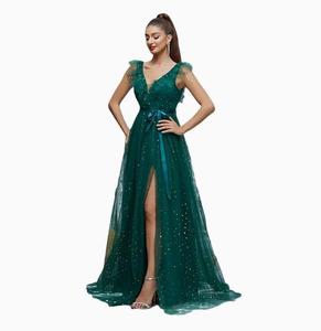 Nuevo Vestido de Noche Europeo Americano con Lentejuelas, Cuello en V, Malla, Largo hasta el Suelo, Ajustado, con Abertura, Ideal para Fiestas de Cumpleaños - Product Image 1